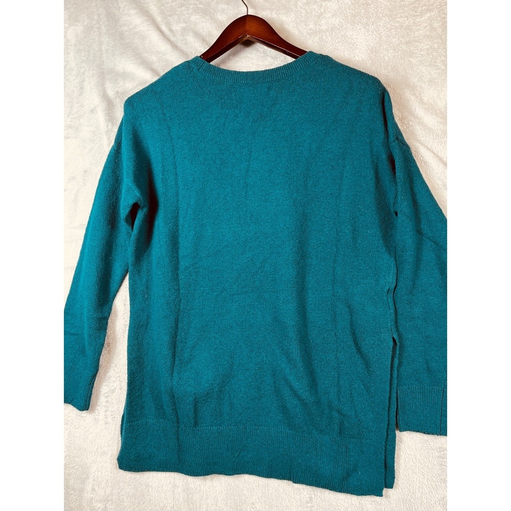 LOFT Womens M Teal Tunic Sweater Side Slits Wool Blend Knit Relaxed Modern Chic - Picture 6 of 10